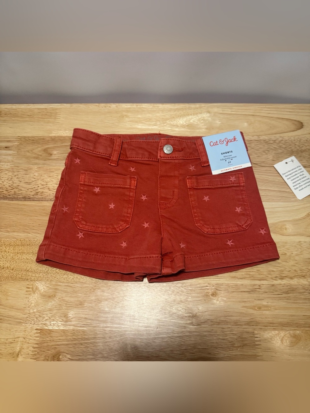 Toddler Girls 3T Red Star Embroidered Shorts Adjustable Waist Mid Rise Americana